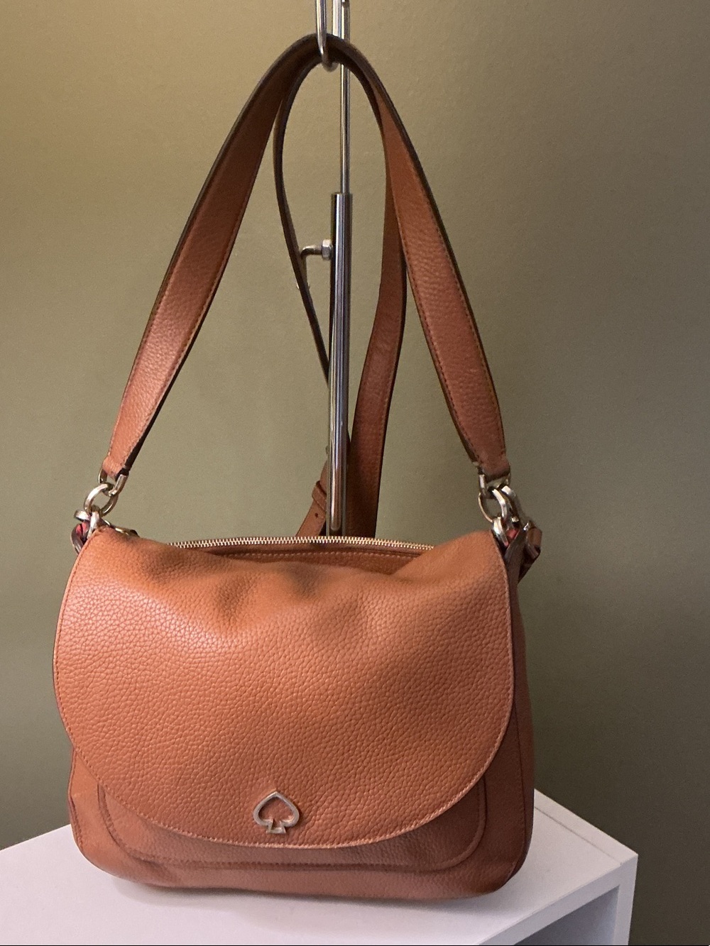kate spade Kailee Medium Flap Pebbled Saddle Shoulder Crossbody Bag in Cognac